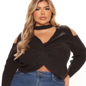 Black cold shoulder knot sweater that can be worn 2 ways